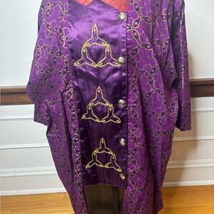 The African Village Purple Gold Button Down Kaftan Tunic Shirt One Size